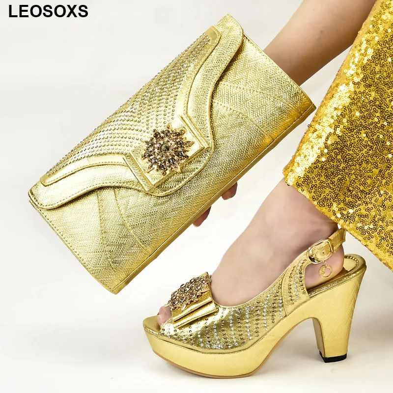 

Nigerian Women Wedding Shoes with Bag Set Buckle Strap Metal Decoration PU Italian Shoe and Bag Set for Party In Women Elegant