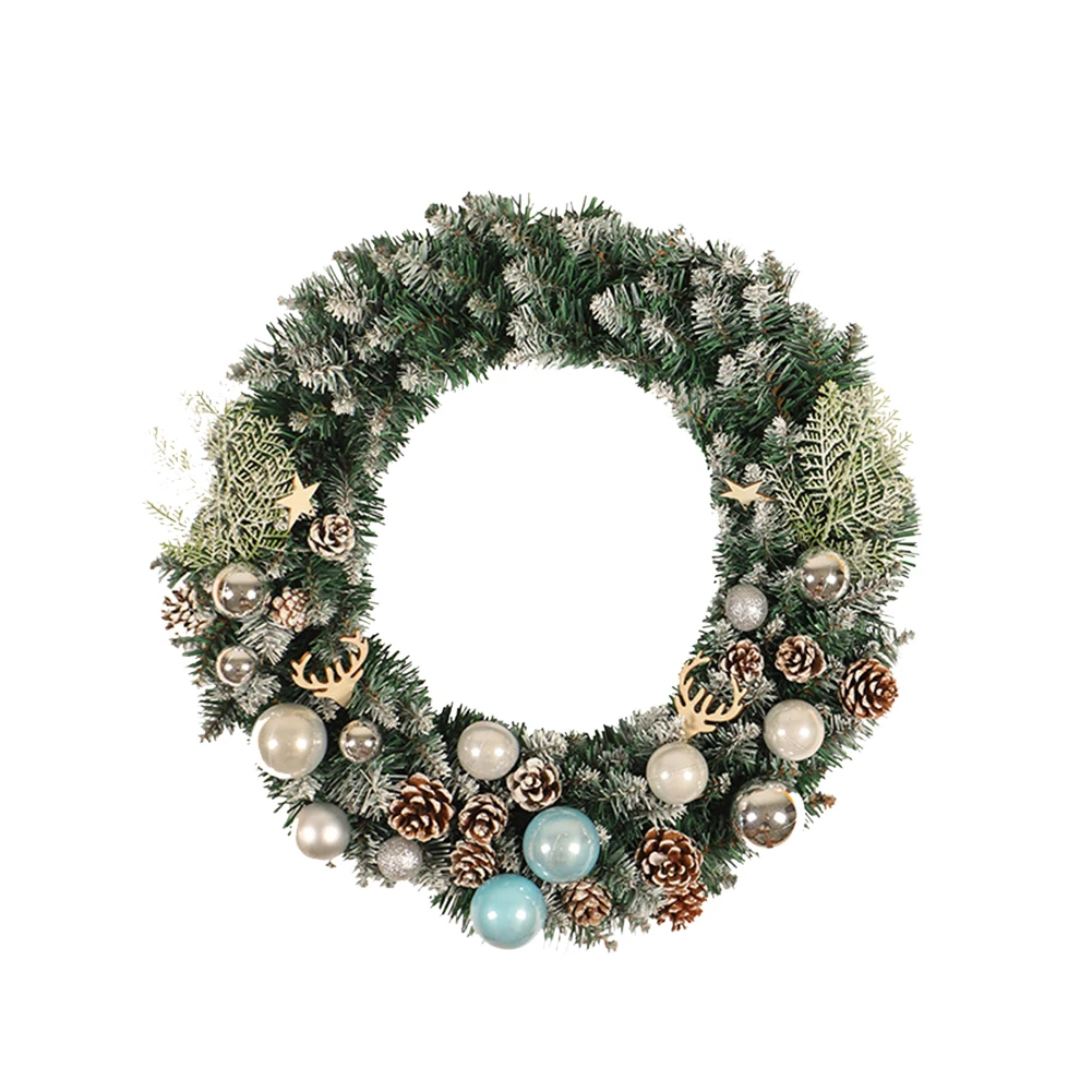 

50cm Christmas Decorations White Pine Cone Christmas Wreath with LED festival light Home Store Door Window Hanging Garland decal