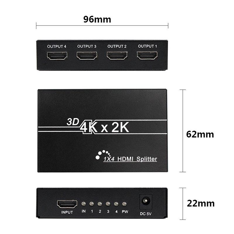 Wiistar HDMI сплиттер 1x4HDMI 1,4 конвертер 4k 1080P 1 в 4Out коммутатор Поддержка 1,4 в 3D для HDTV STB HDMI Сплиттер 4 порта