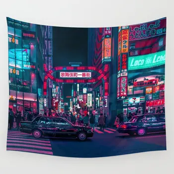 

Tokyo street at night Wall Tapestry Cover Beach Towel Throw Blanket Picnic Yoga Mat Home Decoration