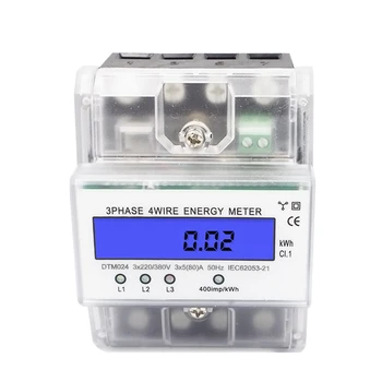 

SHGO HOT-Electric Energy Meter DIN Rail Wattmeter Energy Meter Power Meter 3 Phase 4 Wire DTM024 Digital LCD 5-80A