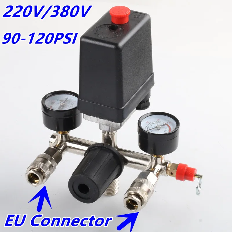 

220V/380V 90-120 psi Air Compressor Pump with Pressure Switch Control Valve Manifold Relief Regulator with Gauge