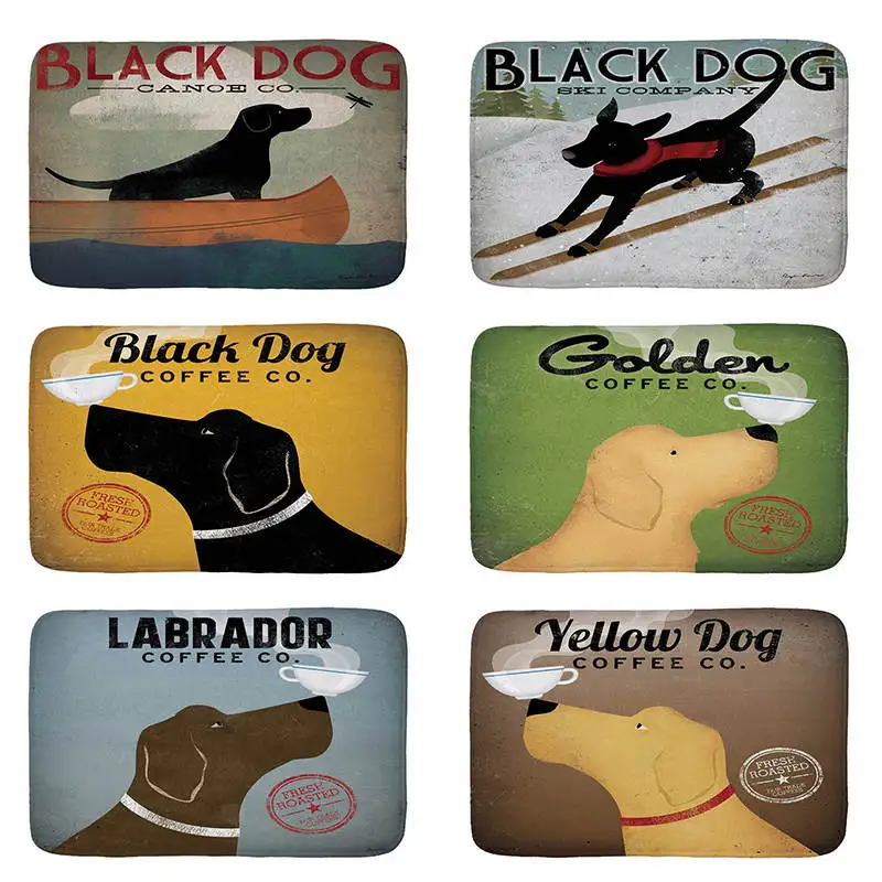 Vintage Cute Lovely Dog Design Anti-slip Mats Rectangular Mat Entrance Doormats Washable 40x60cm  Kitchen Floor Bathroom Mat Rug