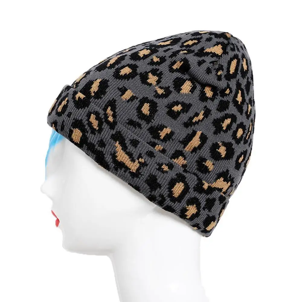 grey leopard Feitong Мода взрослых для женщин мужчин зимняя леопардовая вязаная крючком шапка теплые шапки и кепки высокое качество Прямая поставка - Цвет: grey leopard