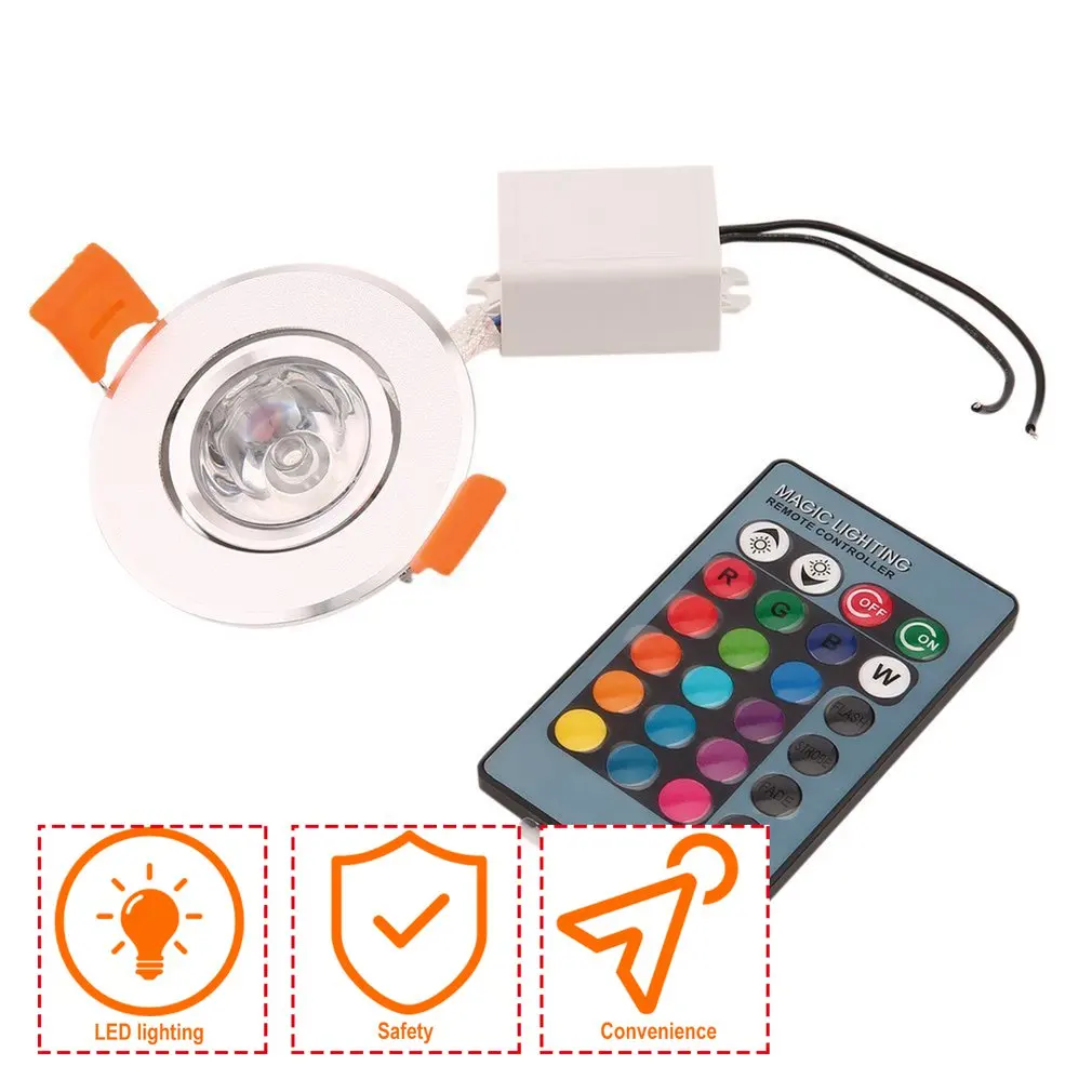 3W RGB LED Recessed Ceiling Light Spotlight Downlight Lamp No UV Or IR Light Radiation Easy to Install And Operation