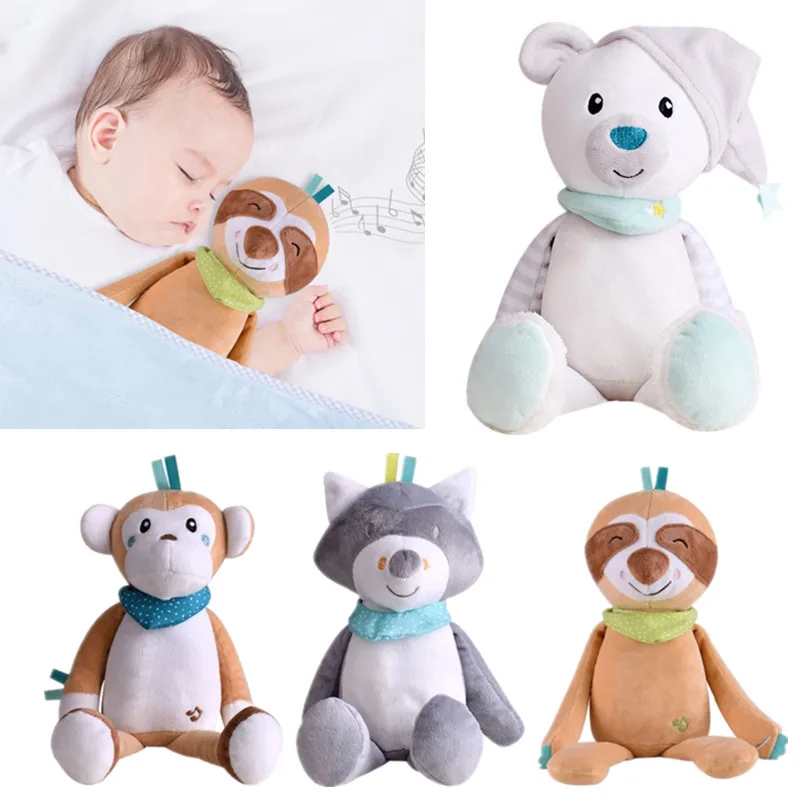 

Cute Cartoon Bear Plush Doll Stuffed Animal Toys Soft Cuddly Toy Baby Sleeping Pillow Electric Music Night Light Plush Doll Gift
