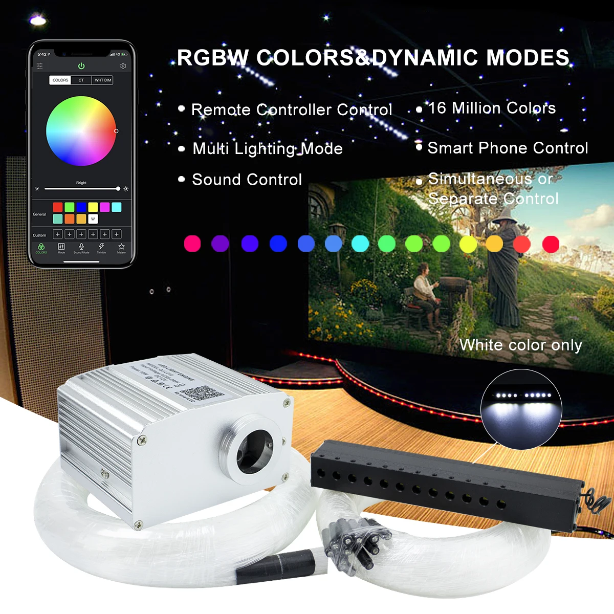 US $139.60 Twinkle 10W RGBW Fiber Optic Star Ceiling light kit 34M Optic Fiber Smart Bluetooth APP Music Control Shooting Meteor Effect