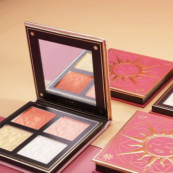 

New 4 Color Blusher With Brush Powder Palette Coametic Shimmer Highlighter Blush Cheek Long Lasting Beauty makeup palette Make-U