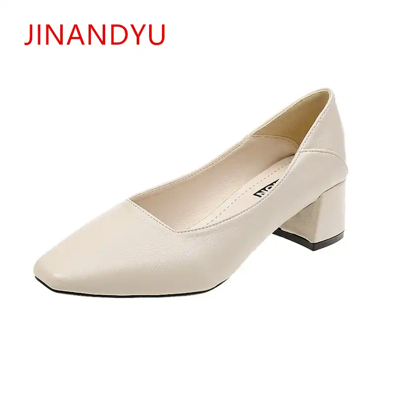 beige thick heel shoes