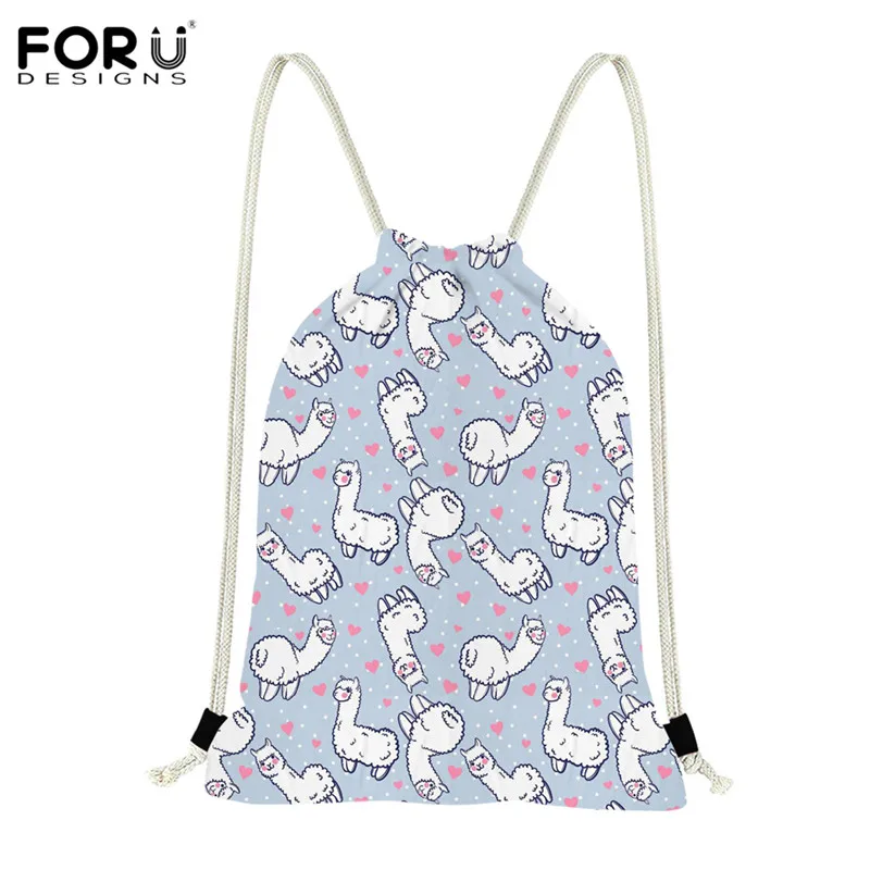 FORUDESIGN Alpaca Llama Pattern Large Capacity Drawstring Bag for Teenagers Girls Storage Bag Kids Book Bag Mochila Feminina - Color: HXA59Z3
