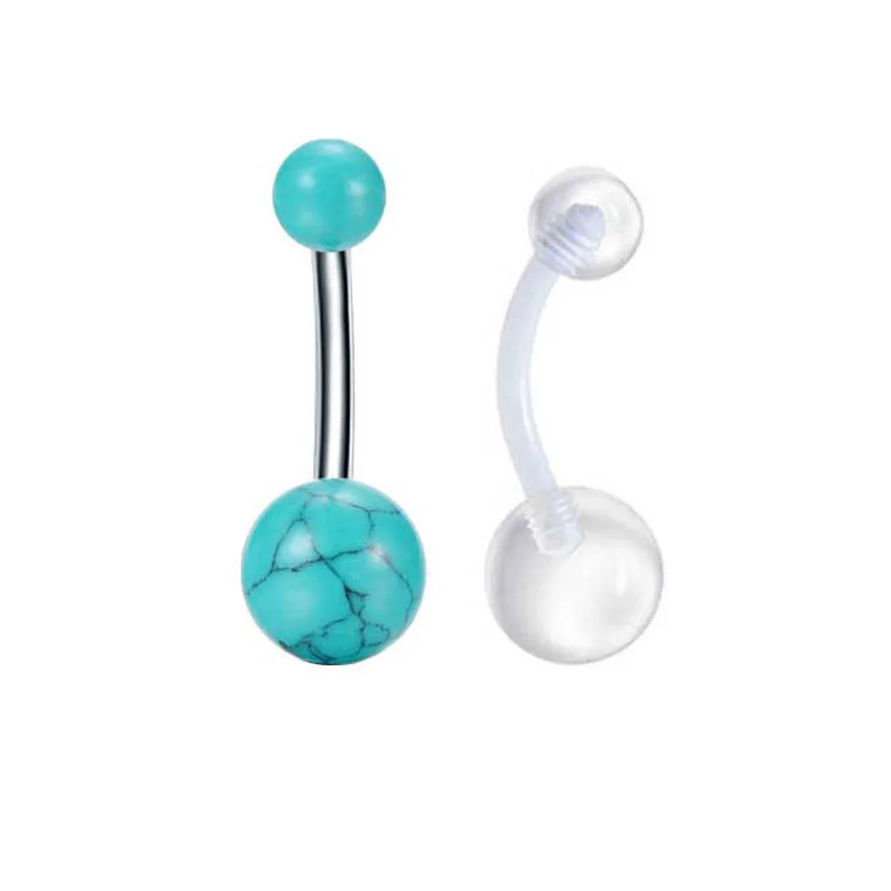 Set2PCS опал камень пупка кольцо сексуальная женщина пирсинг живота Штанга хирургическая сталь пупок Прозрачный Женский Ювелирные изделия для тела