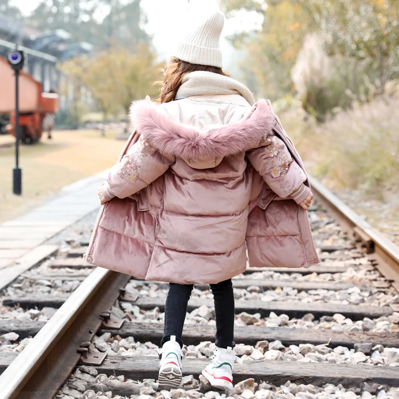 Одежда для девочек зимняя куртка детское зимнее пальто с капюшоном детская одежда с вышитыми цветами зимняя одежда для девочек 4-12 13 14 лет