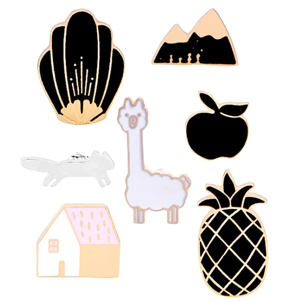 

Cute Pineapple Apple Alpaca Fox Flowers Houses Hot Air Balloon Metal Brooch For Women Suit Hats Clips Corsages Bijoux