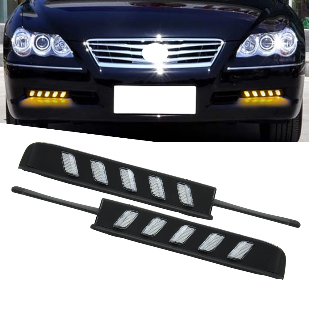 

Car Dynamic LED Daytime Running Lights DRL For Toyota REIZ Mark X 2005 2006 2007 2008 2009 2Pcs Left+Right Turn Signal Lamps