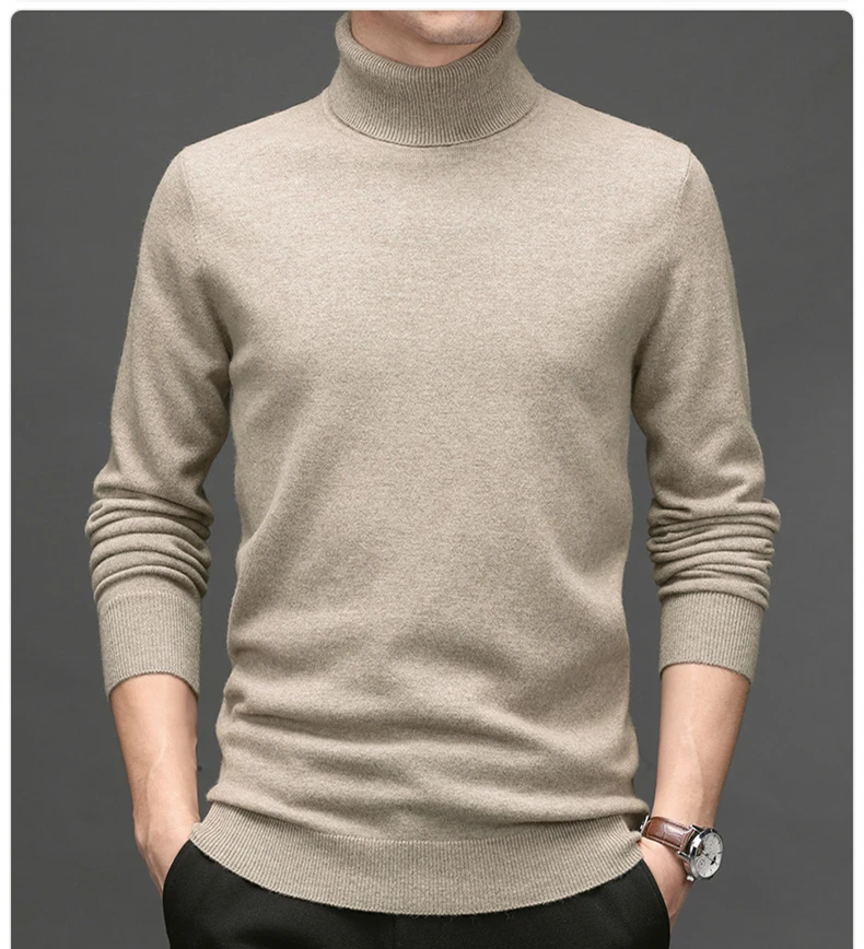 Cashmere and Cotton Blend Turtleneck Men's Pullover 2021 Autumn and Winter Soft and Warm Bottoming Pullover Knitted Sweater