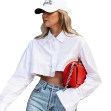 

Autumn Women Office Lady Short Solid Color Single Breasted Turn Down Collar Irregular Shirt