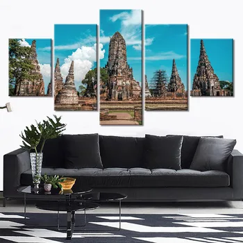 

5 Panel Posters Prints Historic Sites Of Ancient Thai Cities And Temples Wall Art Canvas Paintings Art Wall Picture Home Decor