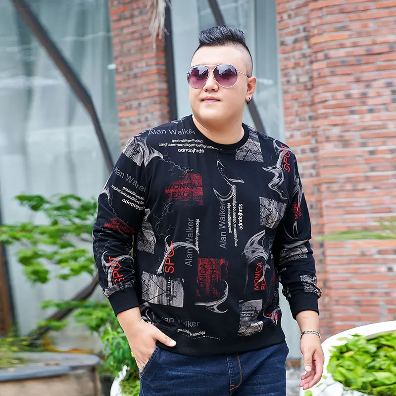Oversized Men Sweatshirt 10XL Plus-Size 8XL 6XL Spring Long-Sleeve Black Loose Cotton