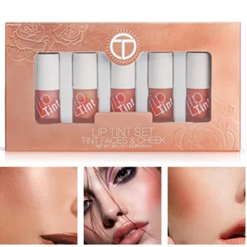 

5pcs 2-in-1 Lip Glaze Blush Set Moisturizing Non-stick Shimmering Pearly Lustre Lipgloss Blush SK88