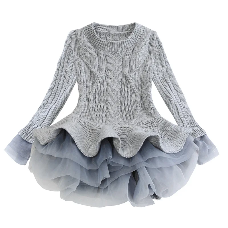 Милое осенне-зимнее платье для малышей одежда принцессы для девочек вязаное платье с длинными рукавами платья для дня рождения трикотажная одежда