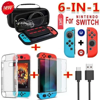 

nintendo switch 6 in 1 game accessories set For Nintend Switch Travel Carrying Bag Screen Protector Case Charging Cable A8