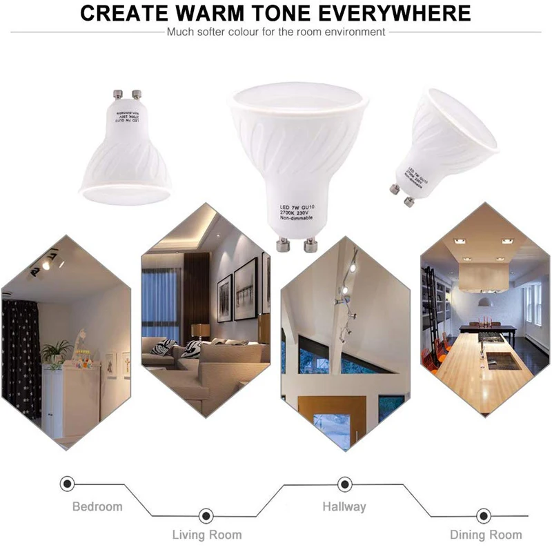 Dimmable GU10 LED Bulbs Equivalent MR16 Spotlight 50W Halogen Equivalent Beam Angle 500LM Lampara Warm White 3W 4W 5W Recessed Dimmable GU10 LED Bulbs Equivalent MR16 Spotlight 50W Halogen Equivalent Beam Angle 500LM Lampara Warm White 3W 4W 5W Recessed