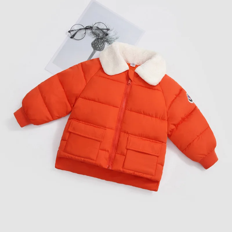 Orange winter boys and girls cotton coat children thickening - Color: Orange