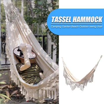 

Tassel Macrame Hammock Outdoor Backyard Canvas Swing Bed Camping Hunting Single Hammock For Garden Camping,Beach,Patio,Yard