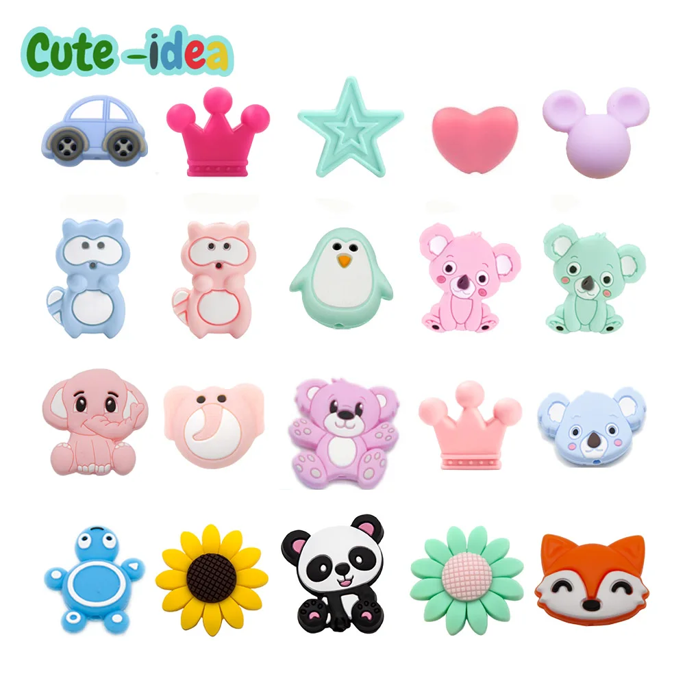 Baby Teething Cartoon Chewy Silicone DIY Crafts Pacifier Clips Chain for Pendant BPA Free Teether Beads Baby Toy 10pcs