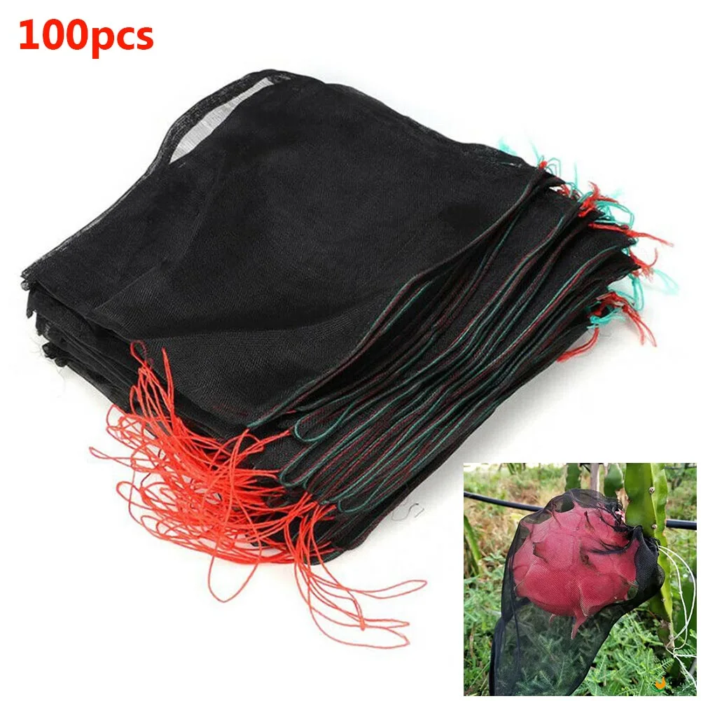 100pcs With Drawstring Mesh Fruit Protection Vegetable Growth Nylon Seed Soaking Garden Net Bags Pest Control Reusable Anti Bird