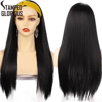 

Stamped Glorious Long Straight Headband Wigs for Women Natural Black Color Silky Straight Hair Wig with Headband for Daily Use