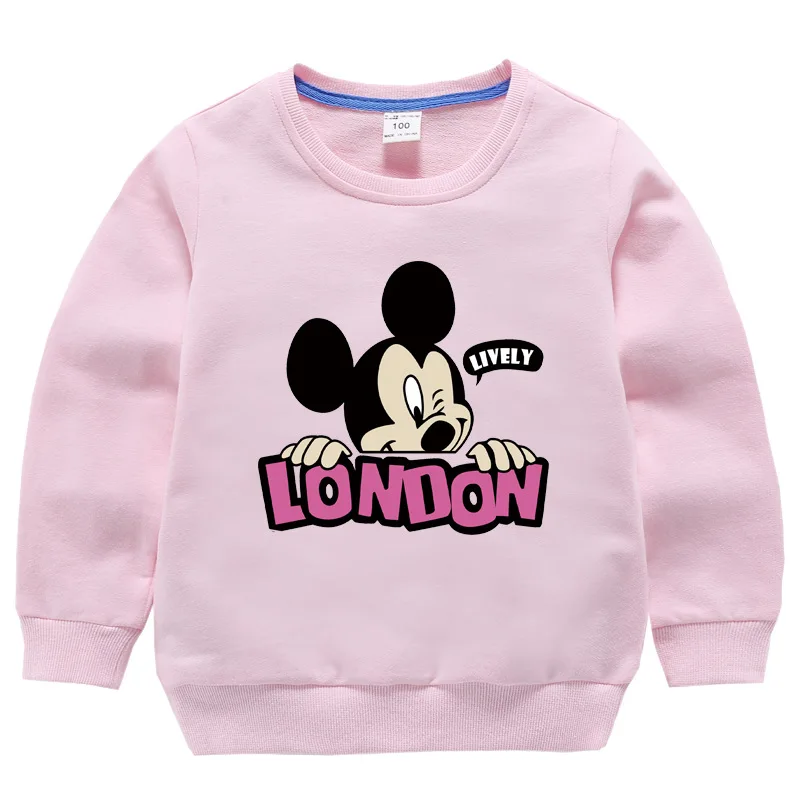 XT130-Pink Футболка с Микки-Маусом для детей, костюм для мальчиков Весенняя бархатная хлопковая футболка с длинными рукавами для девочек, детская одежда качественный свитер - Цвет: XT130-Pink