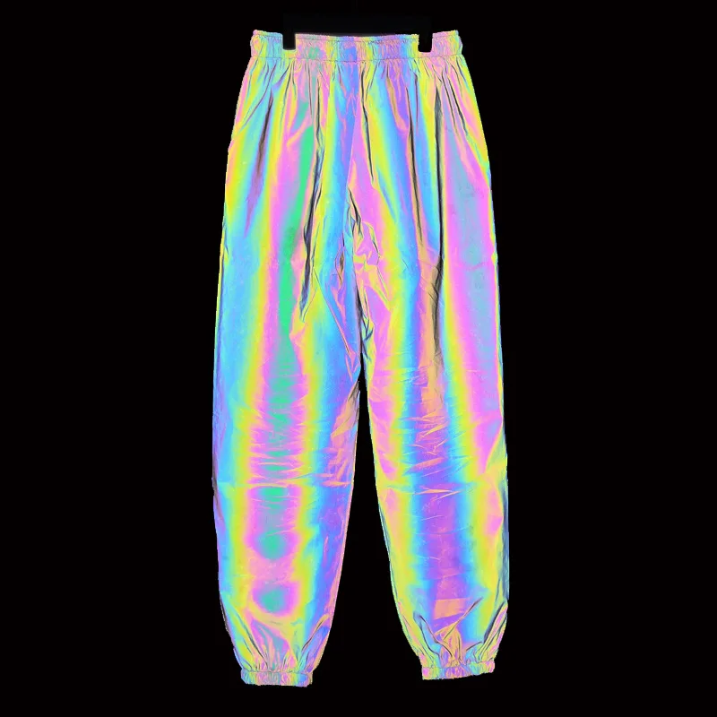 Colorvalue Rainbow Reflective Sport Cycling Joggers Unisex Colorful Reflective Drawstring Outdoor Safety Pants with Pockets