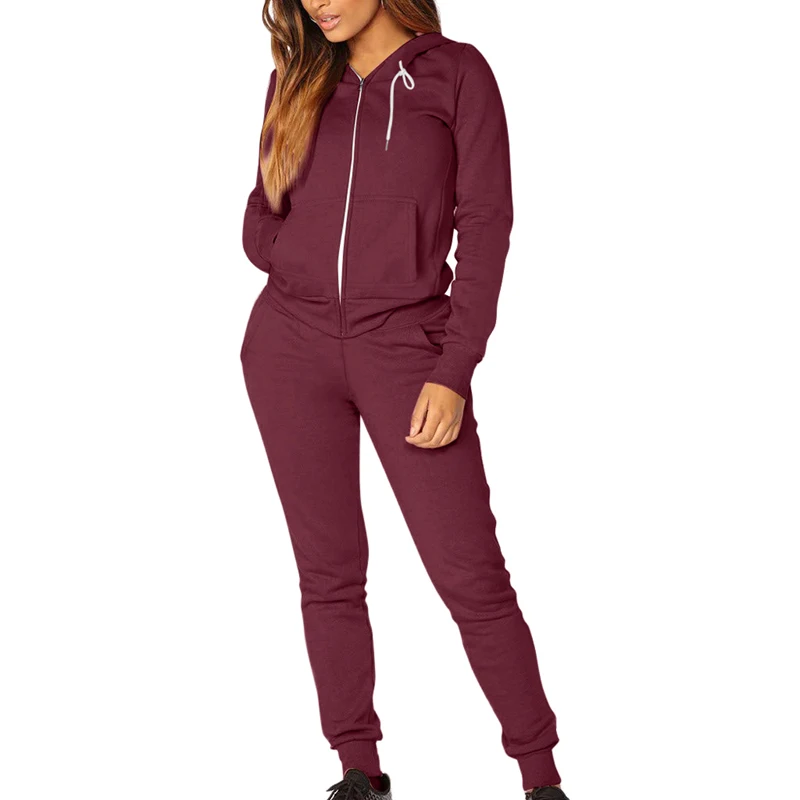 

CALOFE Women Autumn Casual Ladies Top 2 Piece Set Solid Athletic Tracksuit Warm Running Jogging Sportwears Sweat Suits 2019
