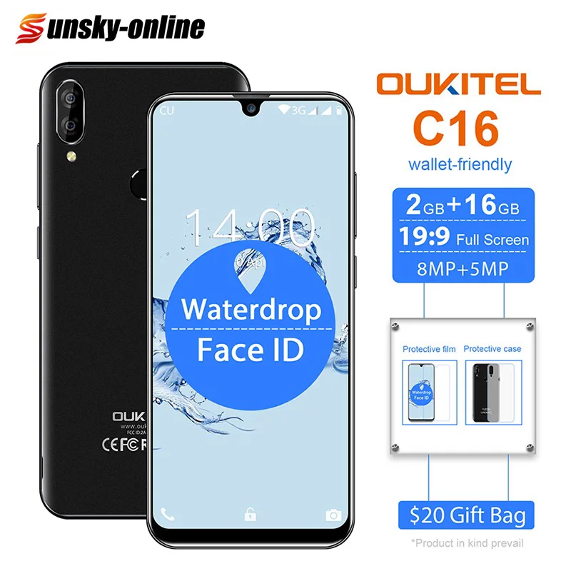 OUKITEL C16 смартфон 5 71 'ཏ:9 экран капли Android 9 0 2 Гб 16 отпечаток пальца Лицо ID 2600 мАч