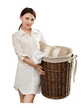 

Rattan hamper basket with dirty clothes put storage clothing lid tweezers home weaving large