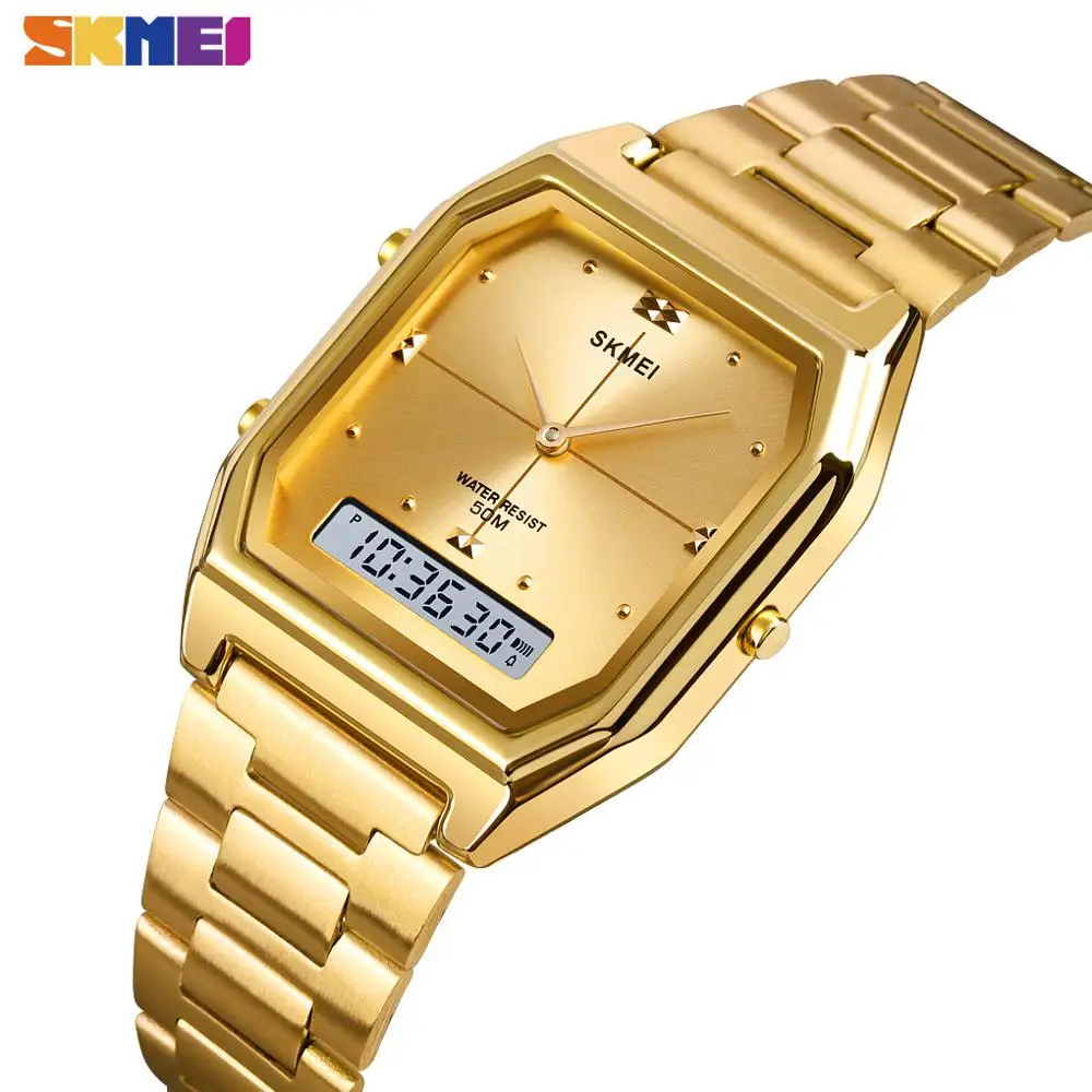 SKMEI 3 Time модные мужские часы из нержавеющей стали Chrono цифровые наручные и женские