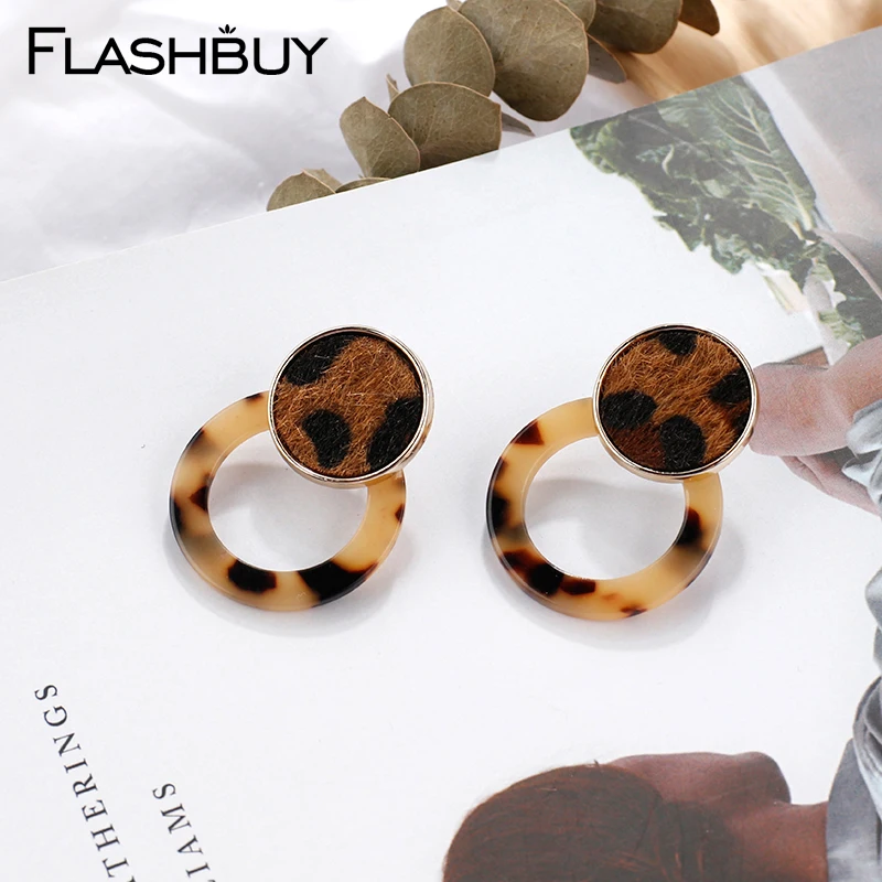 

Flashbuy Large Leopard Vintage Round Shape Earrings For Women Alloy Acetate Geometric Earring Personality Exaggerated Jewelry