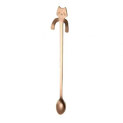 Rose Golden Long Платье с принтом кошечек мультфильмов ложка с длинной ручкой, столовые приборы Кофейная, из нержавеющей стали для питья чашки аксессуары для ванной комнаты совки Кофе ложка - Цвет: Rose Golden Long