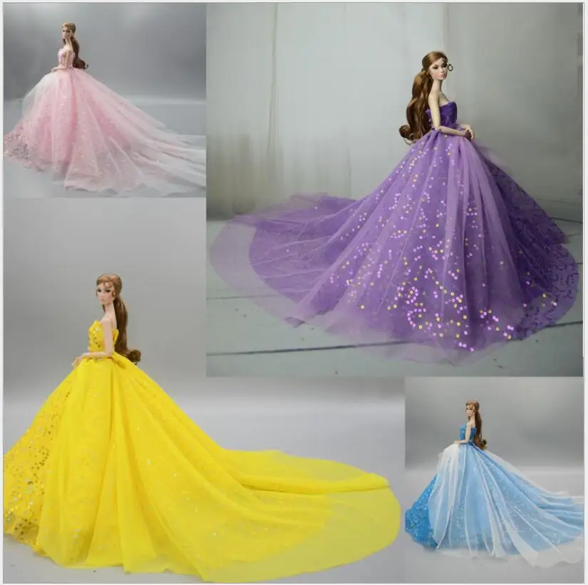 Doll Sequined Luxury Dresses Formal Wear Tutu Dress For 29CM Princess 1/6 Doll Bridal Tulle Candy Color Wedding Dresses Clothing