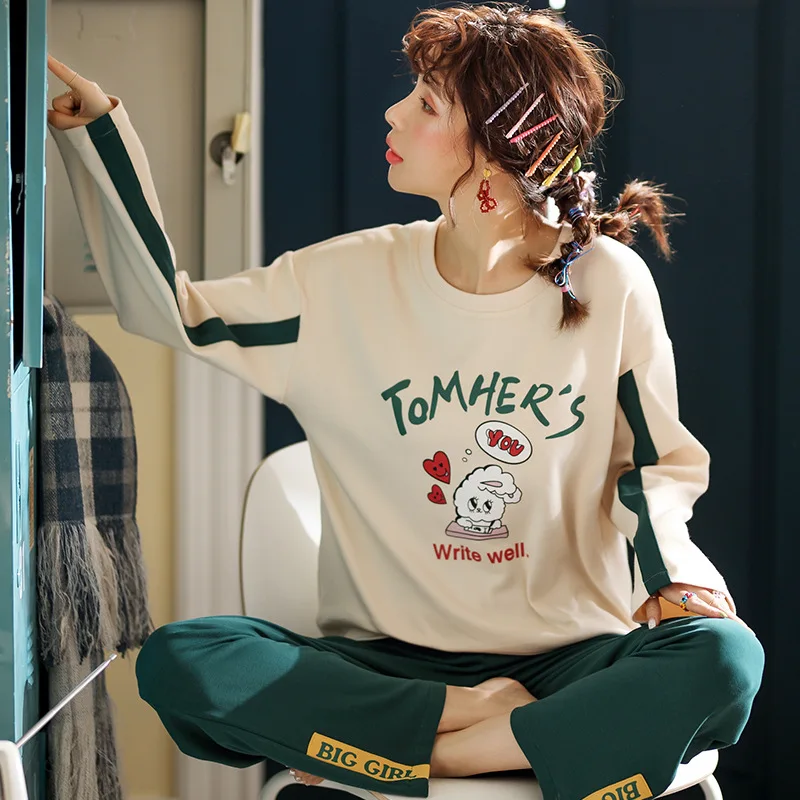 

025 # Heart lv da Lettered Pullover MZ Long Sleeve Sweet Pajamas Homewear Set Series