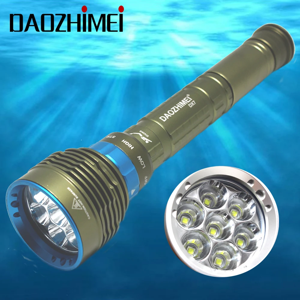 

New Waterproof 7*XM-L2 8000LM LED Diving Flashlight Underwater Lamp Torch 150m Scuba Diver Lanterna Power By 18650 26650