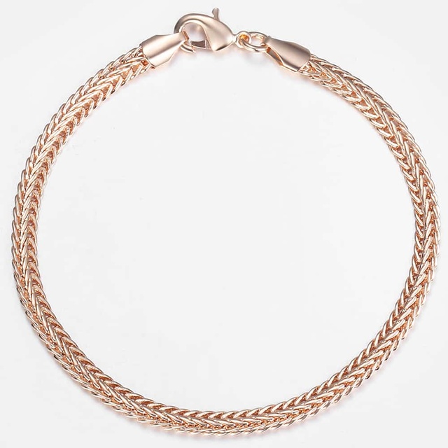 For Women 2mm Marina Stick Bead 585 Rose Gold Chain & Link Bracelet Elegant Simple Jewelry Gift 20cm