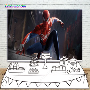 

Vinyl cool spiderman boy Backdrop Photo Background newborn Children Baby Birthday party Decoration photo studio