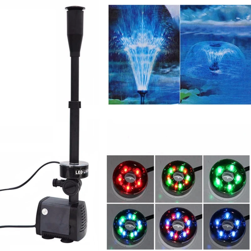 

220V Aquarium Fish Pond LED Submersible Water Pump Garden Fountain Pump with LED Light Changing Fountain Maker 40W 2000L/H