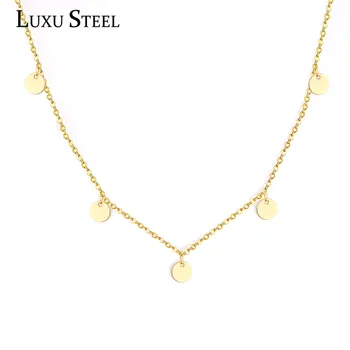 

LUXUSTEEL Round Coin Collars Pendant Necklace Stainless Steel 45cm Chains Necklaces Female Name Accessories Party Wholesale