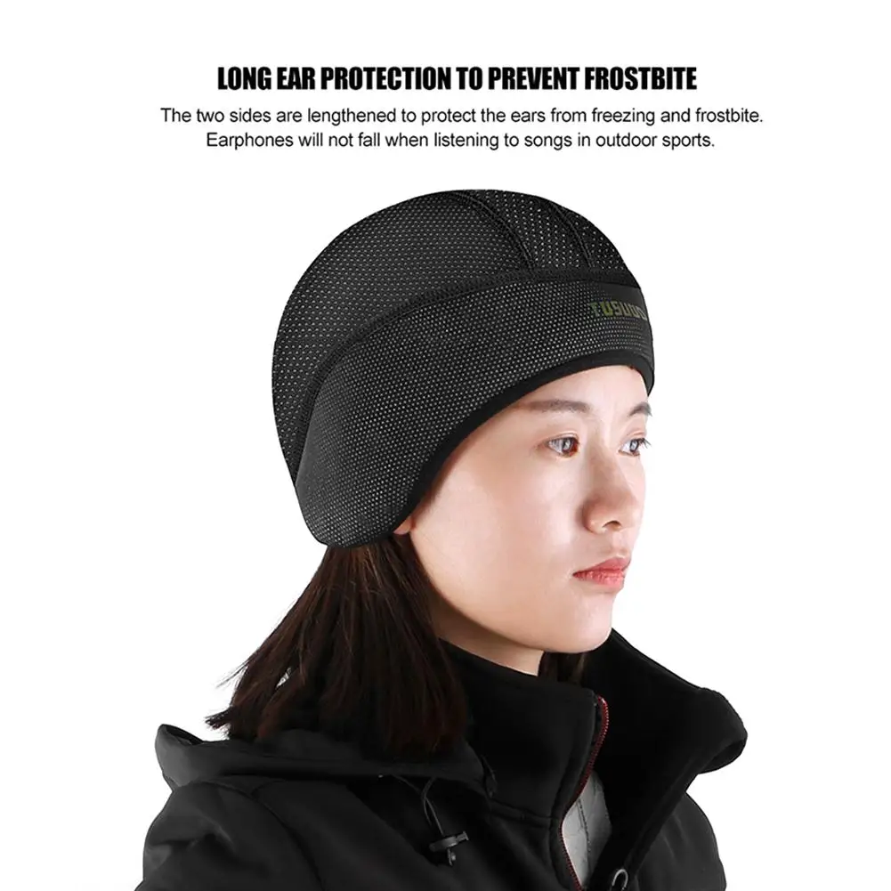 New Unisex Winter Cycling Cap Windproof Warm Polar Fleece Thermal Helmet Liner Beanies Hat Solid Color Hiking Skiing Ear Warmer