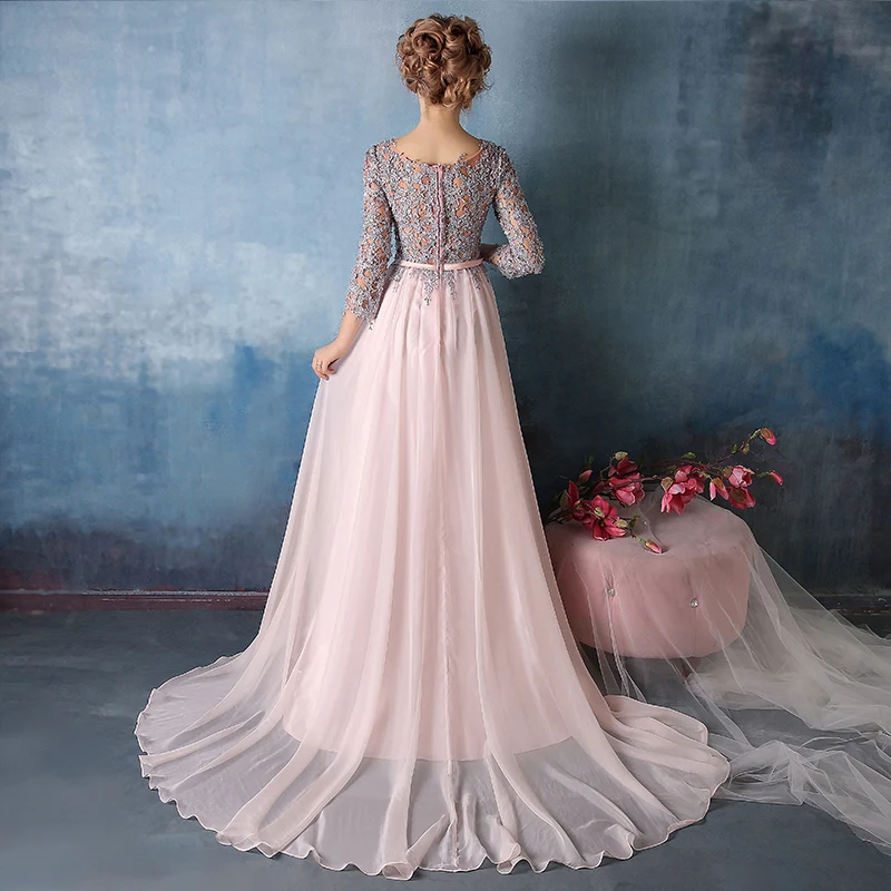 Розовые платья с длинными рукавами для матери невесты для свадеб кружевные вечерние платья для крестных жениха