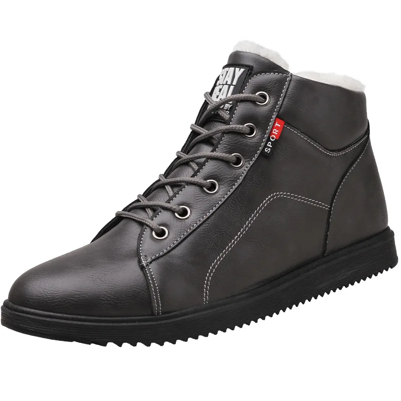 2019 Autumn Winter Leather Ankle Boots Men Plush Warm Male Casual Sneakers Winter Comfortable Lace Up Men Boots Work Men Shoes