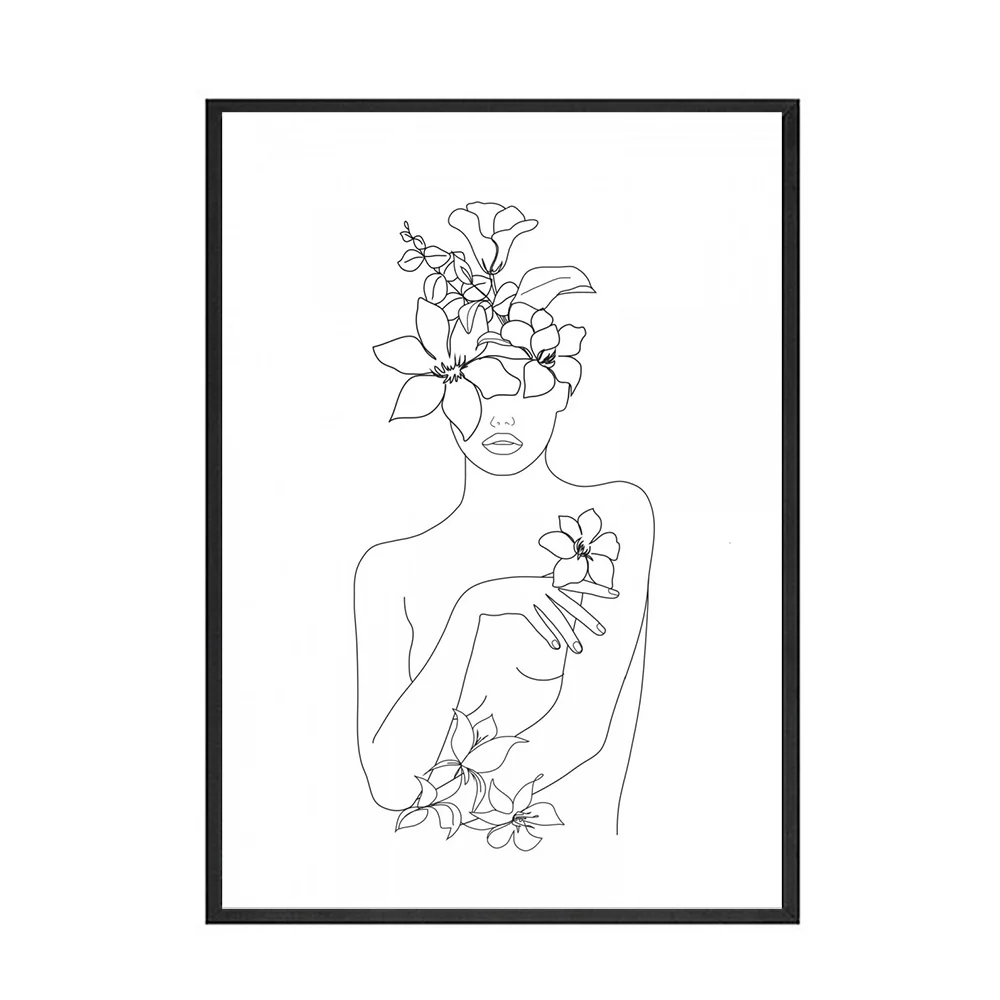 Line Woman Face with Flowers Posters and Prints Wall Art Canvas Painting Nordic Poster Minimalist Style Line Draw Home Decor